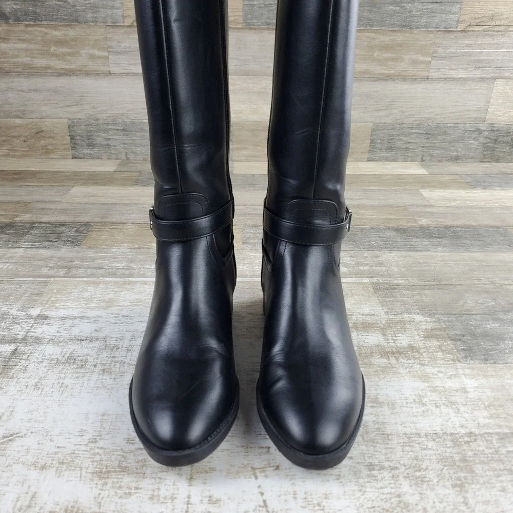Calvin Klein Daphny Womens Knee-High Boots Sz 8 Black Leather Round Toe Side Zip